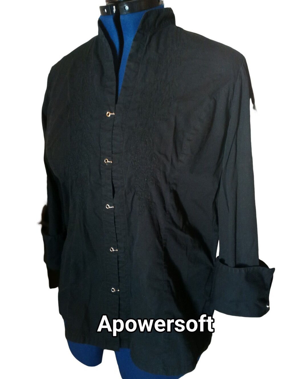 Vintage 90s Mandarin Collar Black Shirt Y2K Sz XL